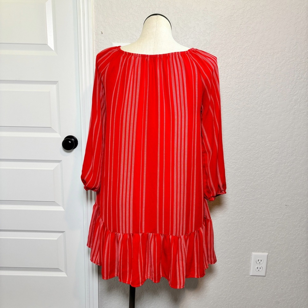 Copper Key Womens Red White Striped Ruffle Hem Shift Dress Large - Picture 3 of 6